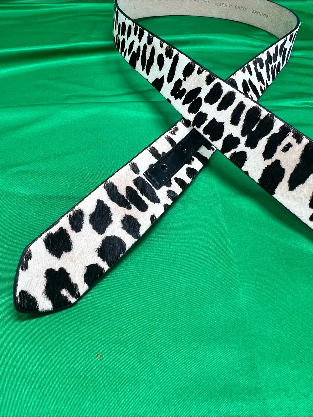 White House Black Market Leopard Print Leather Belt - Black and White
